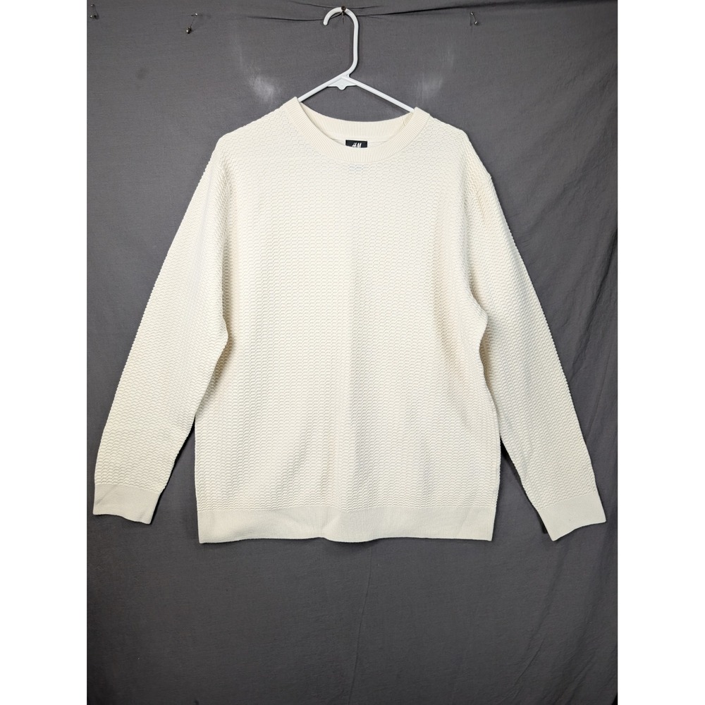 HM Mens Cream Textured Knit Crew Neck Sweater XL 06016917
